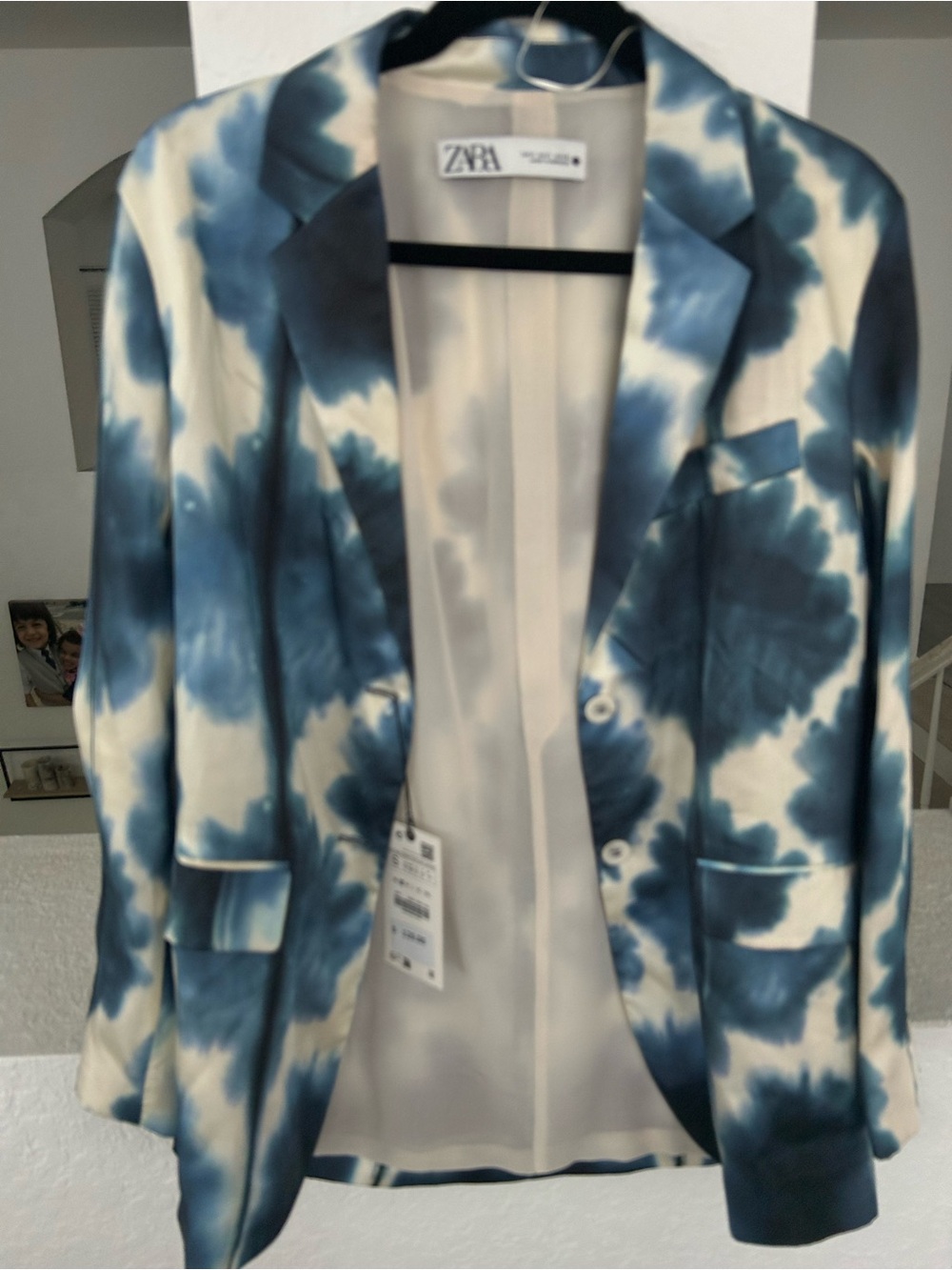 ZARA Blue and White Tie-Dye Blazer